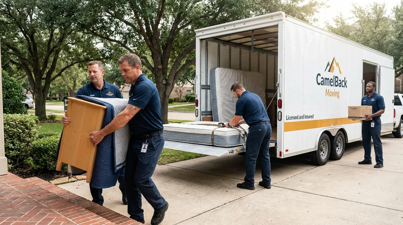 Crew loading residential truck for cross-state move from Bad Axe, MI